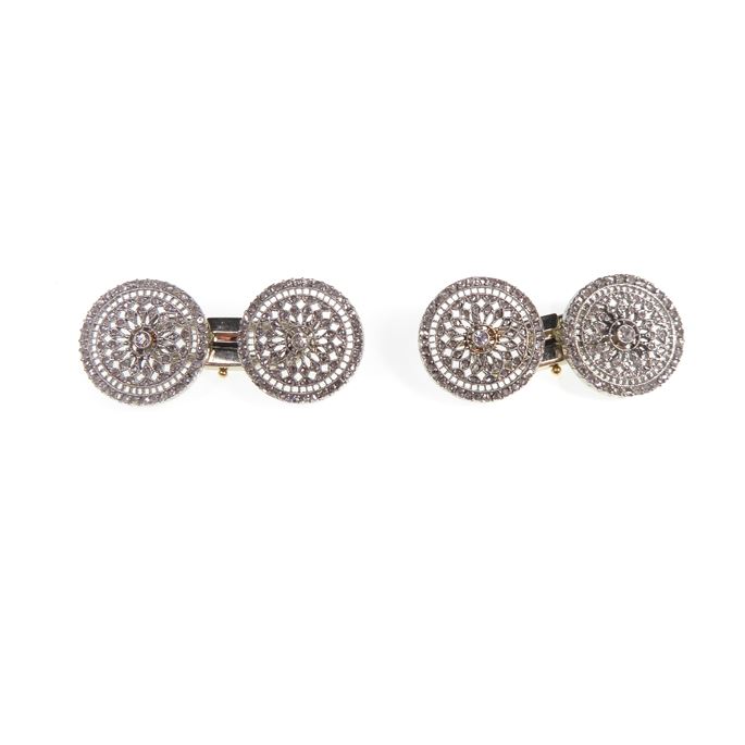 Pair of diamond lacework style panel cufflinks | MasterArt